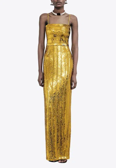 Galvan Stargaze Bandeau Sequined Maxi Dress In Yellow