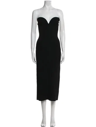 Pre-owned Galvan Strapless Midi Length Dress In Black