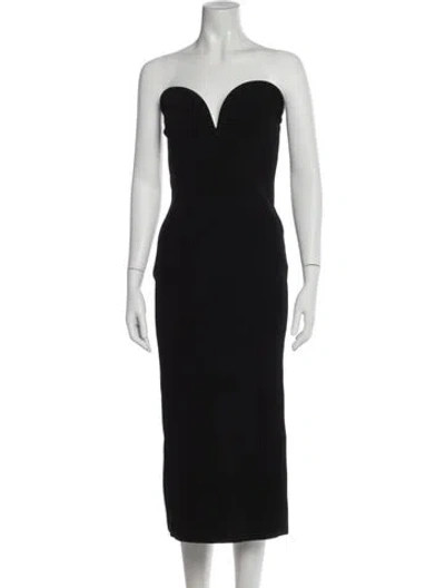Pre-owned Galvan Strapless Midi Length Dress In Black