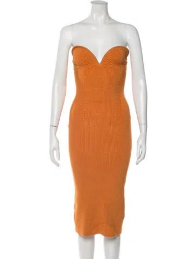 Pre-owned Galvan Strapless Midi Length Dress In Orange