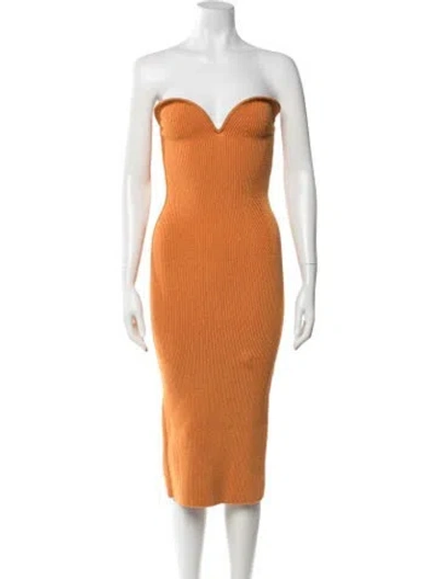 Pre-owned Galvan Strapless Midi Length Dress In Orange