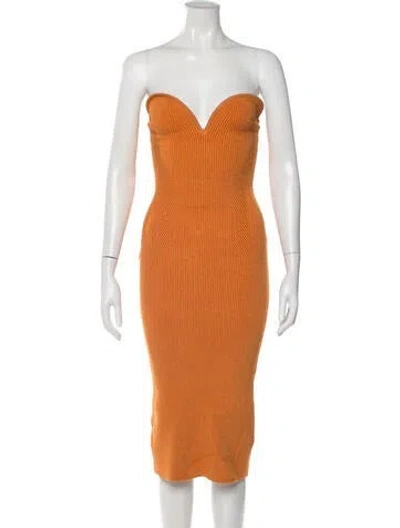Pre-owned Galvan Strapless Midi Length Dress In Orange