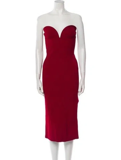 Pre-owned Galvan Strapless Midi Length Dress In Red