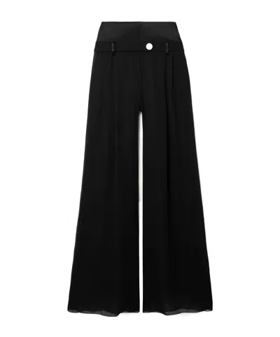 Galvan Strata Embellished Satin-trimmed Georgette Wide-leg Pants In Black