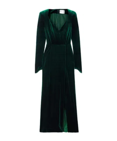 Galvan Stretch-velvet Gown In Green