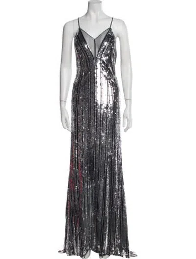 Pre-owned Galvan Striped Long Dress W/ Tags In Metallic/silver