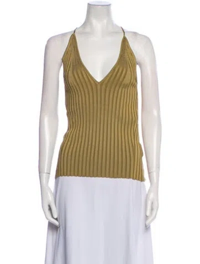 Pre-owned Galvan Striped V-neck Top In Neutral