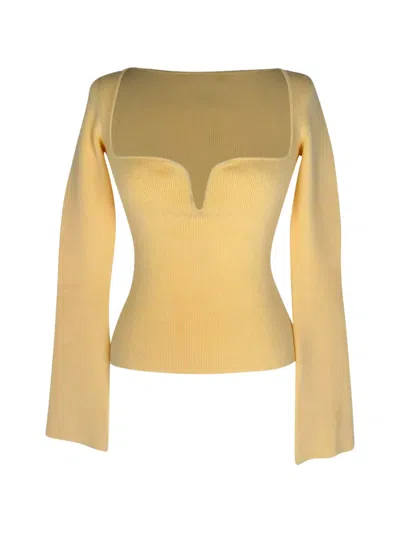 Pre-owned Galvan Sweetheart Neckline Long-sleeve Crop Top In Neutrals