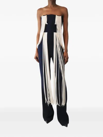 Pre-owned Galvan Tassel-detailing Strapless Jumpsuit In Blue