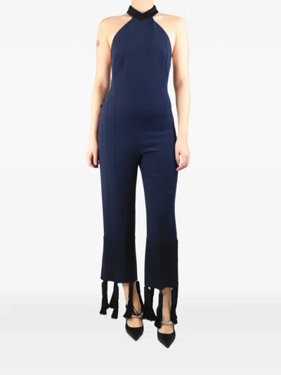 Pre-owned Galvan Tassel-trim High-neck Jumpsuit In Blue