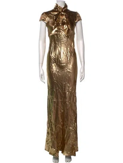 Pre-owned Galvan Tie Neck Long Dress In Brown