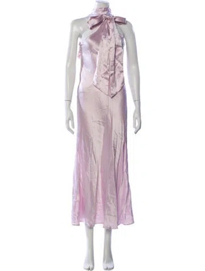 Pre-owned Galvan Tie Neck Long Dress In Pink