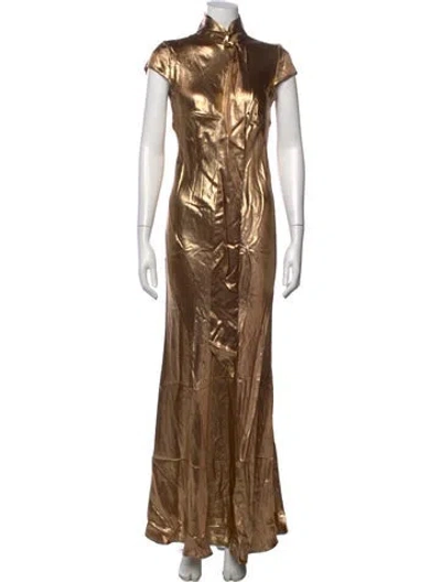 Pre-owned Galvan Tie Neck Long Dress W/ Tags In Brown
