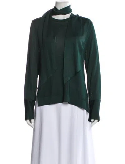 Pre-owned Galvan Tie Neck Long Sleeve Top In Green