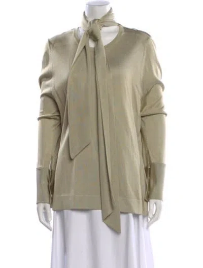 Pre-owned Galvan Tie Neck Long Sleeve Top In Neutral