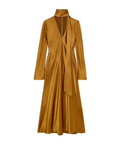 Galvan Audrey Tie-detailed Satin Midi Dress In Gold