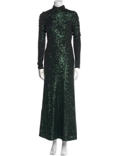 Pre-owned Galvan Turtleneck Midi Length Dress In Green