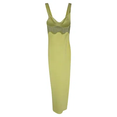Pre-owned Galvan Uma Sheer Pencil Dress In Pastel Yellow Viscose