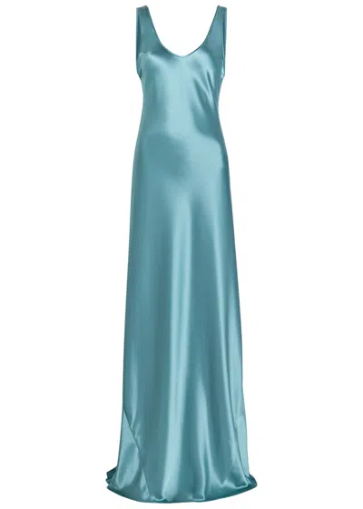 Galvan Valletta Satin Maxi Dress In Blue