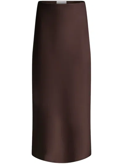Galvan Valletta Satin Midi Skirt In Brown