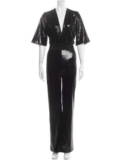 Pre-owned Galvan V-neck Jumpsuit In Black