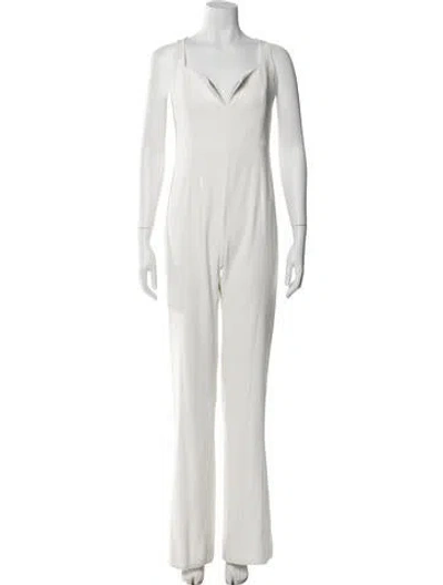 Pre-owned Galvan V-neck Jumpsuit In White