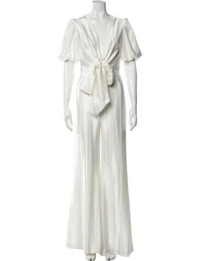 Pre-owned Galvan V-neck Jumpsuit In White