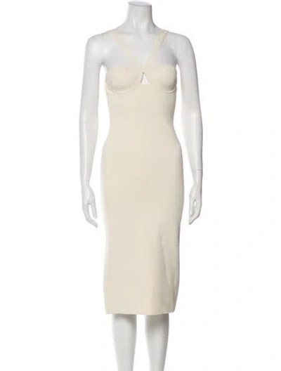 Pre-owned Galvan V-neck Knee-length Dress In Neutral