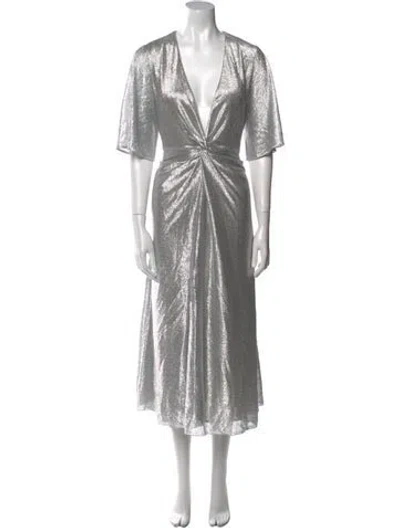 Pre-owned Galvan V-neck Knee-length Dress W/ Tags In Silver