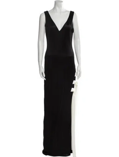 Pre-owned Galvan V-neck Long Dress In Black