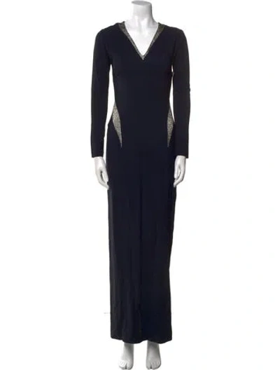 Pre-owned Galvan V-neck Long Dress In Black