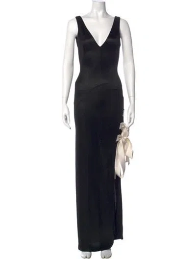 Pre-owned Galvan V-neck Long Dress In Black