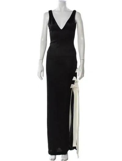 Pre-owned Galvan V-neck Long Dress In Black