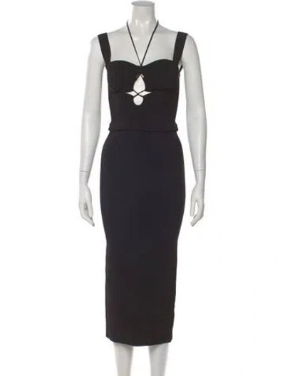 Pre-owned Galvan V-neck Long Dress In Black