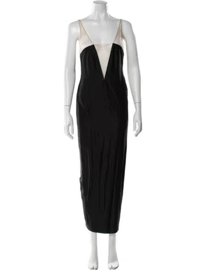 Pre-owned Galvan V-neck Long Dress In Black