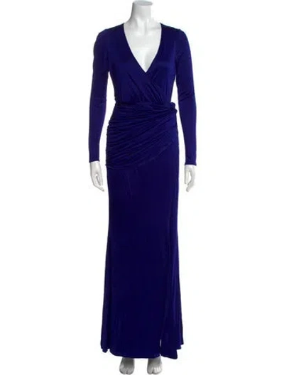 Pre-owned Galvan V-neck Long Dress In Blue