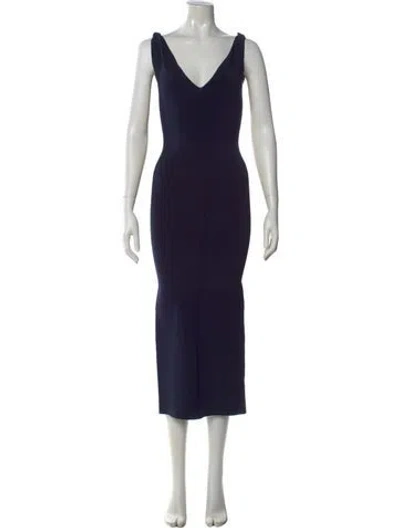 Pre-owned Galvan V-neck Long Dress In Blue