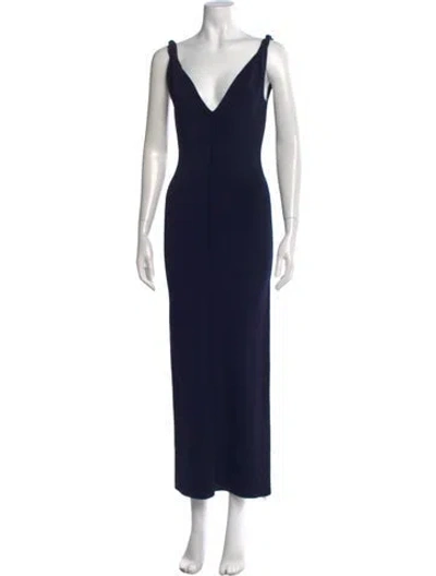 Pre-owned Galvan V-neck Long Dress In Blue