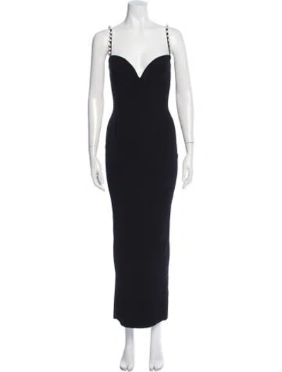 Pre-owned Galvan V-neck Long Dress In Blue