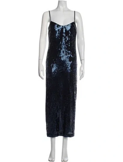 Pre-owned Galvan V-neck Long Dress In Blue