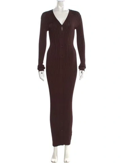Pre-owned Galvan V-neck Long Dress In Brown