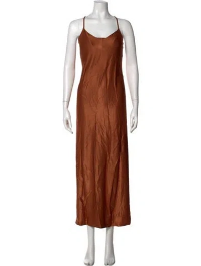 Pre-owned Galvan V-neck Long Dress In Brown
