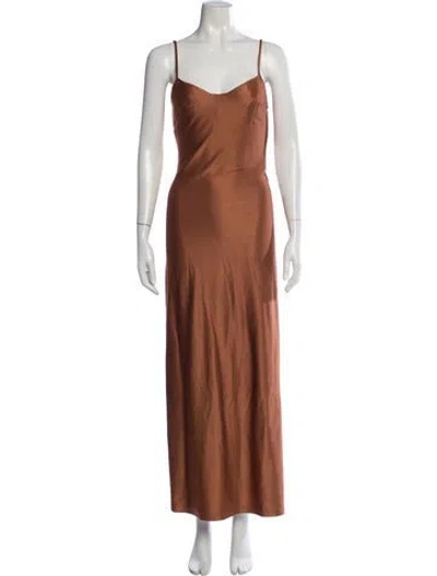 Pre-owned Galvan V-neck Long Dress In Brown