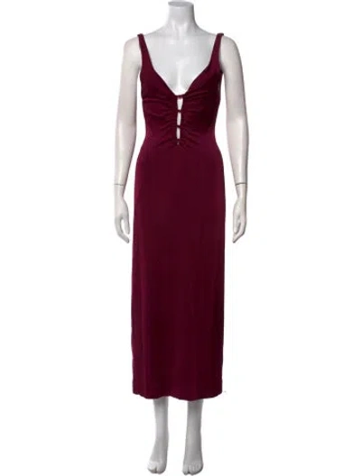Pre-owned Galvan V-neck Long Dress In Burgundy