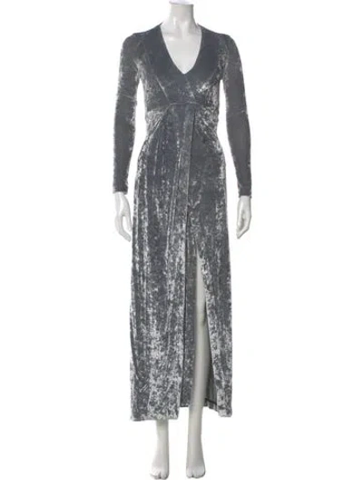 Pre-owned Galvan V-neck Long Dress In Gray