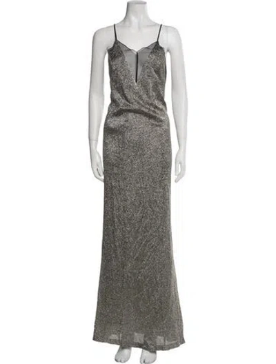 Pre-owned Galvan V-neck Long Dress In Gray