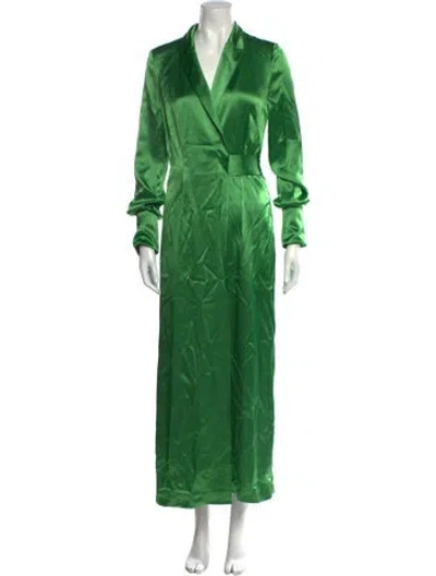 Pre-owned Galvan V-neck Long Dress In Green