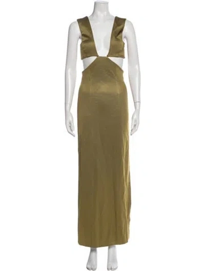 Pre-owned Galvan V-neck Long Dress In Green