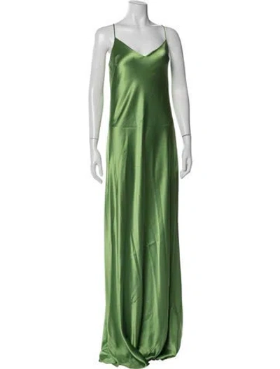 Pre-owned Galvan V-neck Long Dress In Green