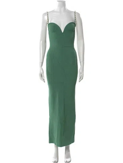 Pre-owned Galvan V-neck Long Dress In Green